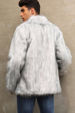 Preto Fofo Faux Fur inverno Casaco Masculino