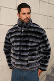 Cinzento Escuro Correias Faux Fur Curto Casaco Masculino de inverno
