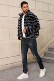 Cinzento Escuro Correias Faux Fur Curto Casaco Masculino de inverno