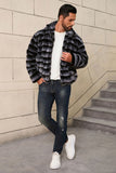 Cinzento Escuro Correias Faux Fur Curto Casaco Masculino de inverno