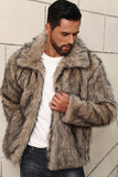 Cinzento Faux Fur Short Winter Casaco Masculino