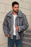 Cinzento Faux Fur Short Winter Casaco Masculino