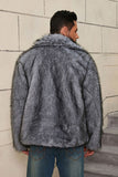 Cinzento Faux Fur Short Winter Casaco Masculino