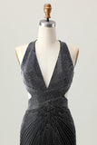 Preto Bodycon V-Neck frisado Homecoming Dress