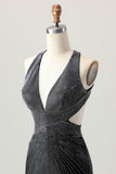 Preto Bodycon V-Neck frisado Homecoming Dress