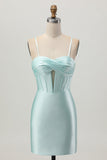 Verde claro Bodycon Corset Cut out frisado vestido curto Homecoming