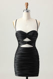 Escuro Khaki Ruched Cut-Out Tight Mini Homecoming Dress com renda para trás
