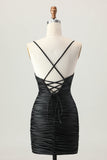 Escuro Khaki Ruched Cut-Out Tight Mini Homecoming Dress com renda para trás