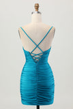 Escuro Khaki Ruched Cut-Out Tight Mini Homecoming Dress com renda para trás