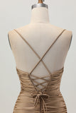 Escuro Khaki Ruched Cut-Out Tight Mini Homecoming Dress com renda para trás