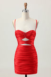 Escuro Khaki Ruched Cut-Out Tight Mini Homecoming Dress com renda para trás