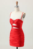 Escuro Khaki Ruched Cut-Out Tight Mini Homecoming Dress com renda para trás