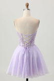 Sparkly A Line Strapless Sequins Lace Up Back Mini Lilás Homecoming Dress with Beading