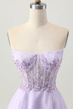 Sparkly A Line Strapless Sequins Lace Up Back Mini Lilás Homecoming Dress with Beading
