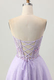 Sparkly A Line Strapless Sequins Lace Up Back Mini Lilás Homecoming Dress with Beading