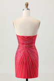 Sparkly vermelho frisado curto apertado Homecoming Dress com fenda