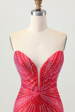 Sparkly vermelho frisado curto apertado Homecoming Dress com fenda