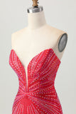 Sparkly vermelho frisado curto apertado Homecoming Dress com fenda