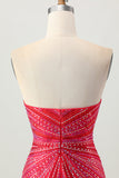 Sparkly vermelho frisado curto apertado Homecoming Dress com fenda