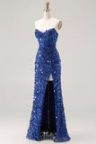 Vestido de baile de finalistas dourado brilhante e sem alças, vestido de finalistas tamanho grande com fenda