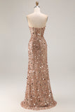 Vestido longo de baile de sereia com espartilhos sem alças e fenda alta – Look Glamoroso de Gémeos