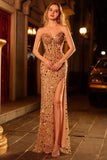 Vestido longo de baile de sereia com espartilhos sem alças e fenda alta – Look Glamoroso de Gémeos