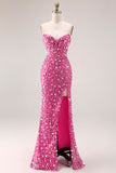 Vestido de baile de finalistas dourado brilhante e sem alças, vestido de finalistas tamanho grande com fenda