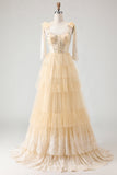 Vestido de baile longo de finalistas A Line A Corset com Folhos e Renda nas Costas