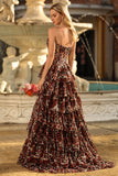 Brown Leopard Sweetheart Um vestido de baile longo em camadas com folhos