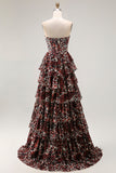 Leopardo marrom Uma linha querida vestido longo de baile com babados