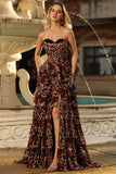 Brown Leopard Sweetheart Um vestido de baile longo em camadas com folhos