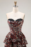 Leopardo marrom Uma linha querida vestido longo de baile com babados