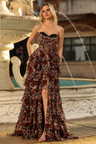 Brown Leopard Sweetheart Um vestido de baile longo em camadas com folhos