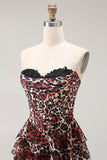 Leopardo marrom Uma linha querida vestido longo de baile com babados