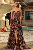 Brown Leopard Sweetheart Um vestido de baile longo em camadas com folhos