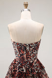 Leopardo marrom Uma linha querida vestido longo de baile com babados