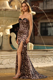 Café Leopardo Sereia Espartilho Sem Alças Vestido Longo Baile de Formatura com Fenda