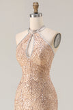 Vestido de baile de finalista longo com abertura preta com lantejoulas, sereia preta brilhante com lantejoulas