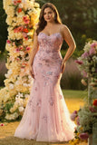 Vestido de Baile Longo, Espartilho Sereia Blush com Mingas, Vestido de Baile Plus Size e Lantejoulas