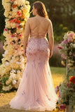 Vestido de Baile Longo, Espartilho Sereia Blush com Mingas, Vestido de Baile Plus Size e Lantejoulas
