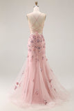 Vestido de Baile Longo, Espartilho Sereia Blush com Mingas, Vestido de Baile Plus Size e Lantejoulas