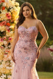 Vestido de Baile Longo, Espartilho Sereia Blush com Mingas, Vestido de Baile Plus Size e Lantejoulas