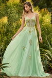 Espartilho verde com missangas, renda nas costas, vestido de baile comprido com lantejoulas