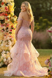 Vestido longo de baile de baile de sereia com contas e tons de ombro descoberto, com folhos