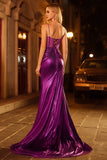 Vestido de Baile Longo Alças Finas Douradas Brilhantes Bordado com Miçangas