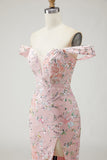 Vestido de baile longo de lantejoulas com lantejoulas, ombro descoberto e bordado