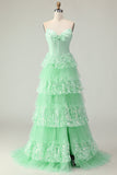 Vestido de baile de finalistas verde Linha A Linha A, Vestido Longo, Longo com Folhos e Lantejoulas