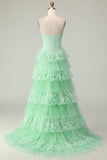 Vestido de baile de finalistas verde Linha A Linha A, Vestido Longo, Longo com Folhos e Lantejoulas