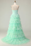 Querida Uma Linha Espartilho Roxo Tiered Ruffle Long Prom Dress com Sequins
