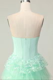 Verde Uma Linha Querida Corset Tiered Ruffled Long Prom Dress com Sequins